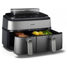 Friteuza dubla cu aer cald Philips Seria 5000 NA555/00, 3.0kg, 9.0l, 2750W, negru-argintiu