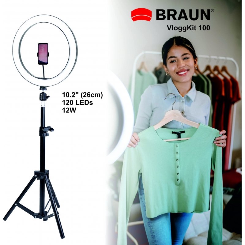 Круглый светодиодный светильник с держателем для телефона BRAUN VloggKit 100 ( 20381 )