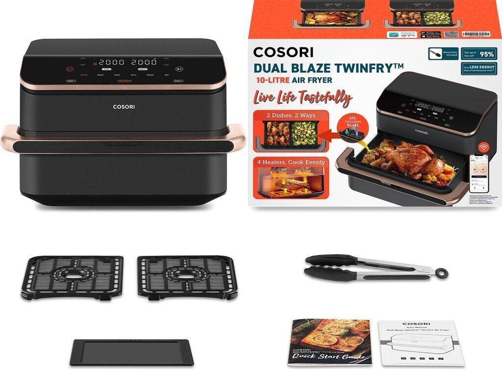 Аэрофритюрница Cosori Dual Blaze Twinfry CAF-TF101S-AEUR, 2800Вт, 10л, черный