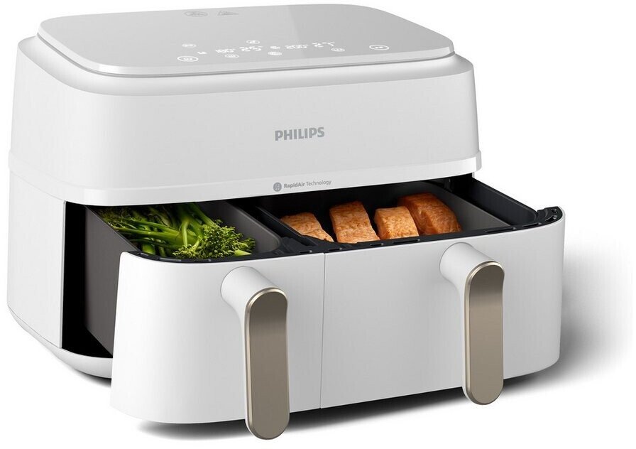 Friteuza dubla cu aer cald Philips Seria 3000 NA353/10, 3.0kg, 9.0l, 2750W, alb
