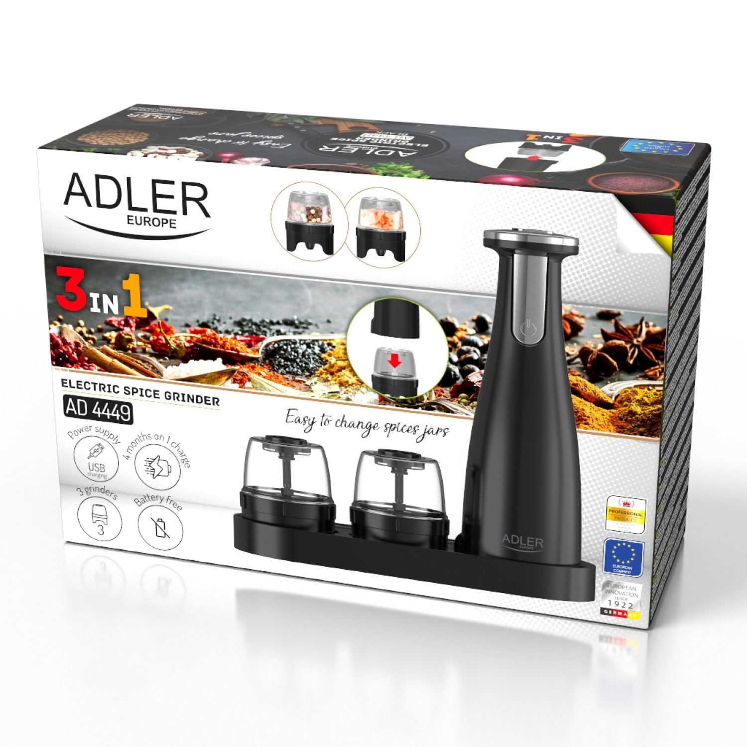 Мельница для соли и перца Adler AD 4449 белая