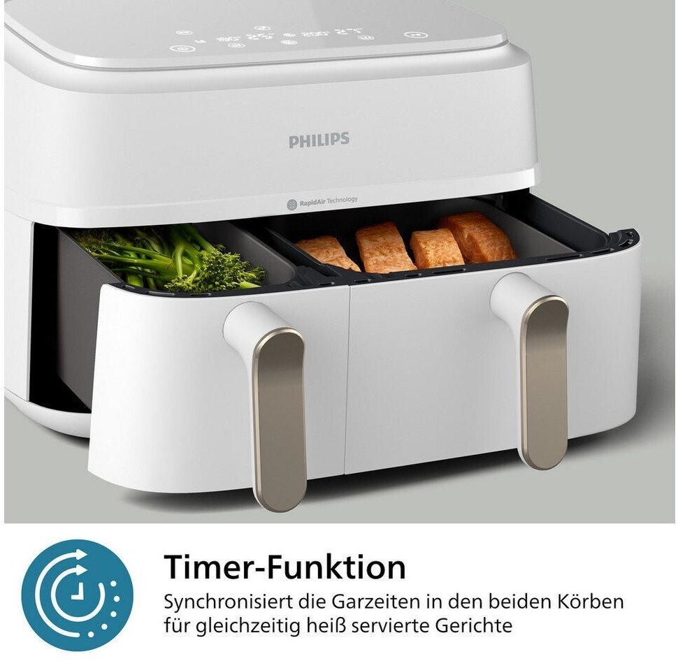 Friteuza dubla cu aer cald Philips Seria 3000 NA353/10, 3.0kg, 9.0l, 2750W, alb