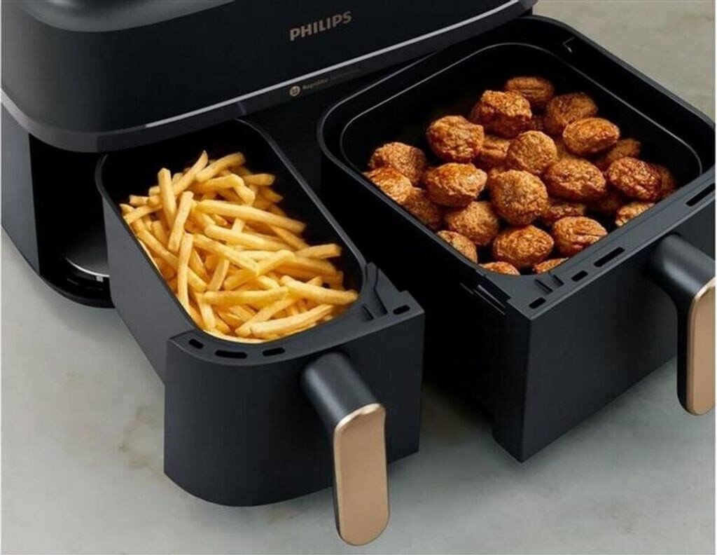 Friteuza dubla cu aer cald Philips Seria 3000 NA352/00, 3.0kg, 9.0l, 2750W, negru-auriu