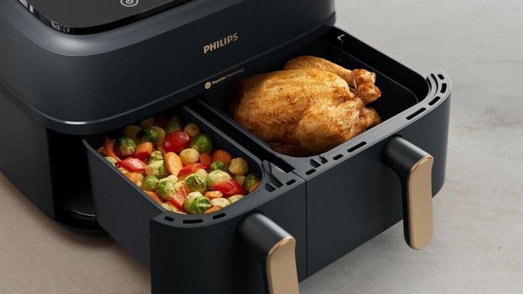 Friteuza dubla cu aer cald Philips Seria 3000 NA352/00, 3.0kg, 9.0l, 2750W, negru-auriu