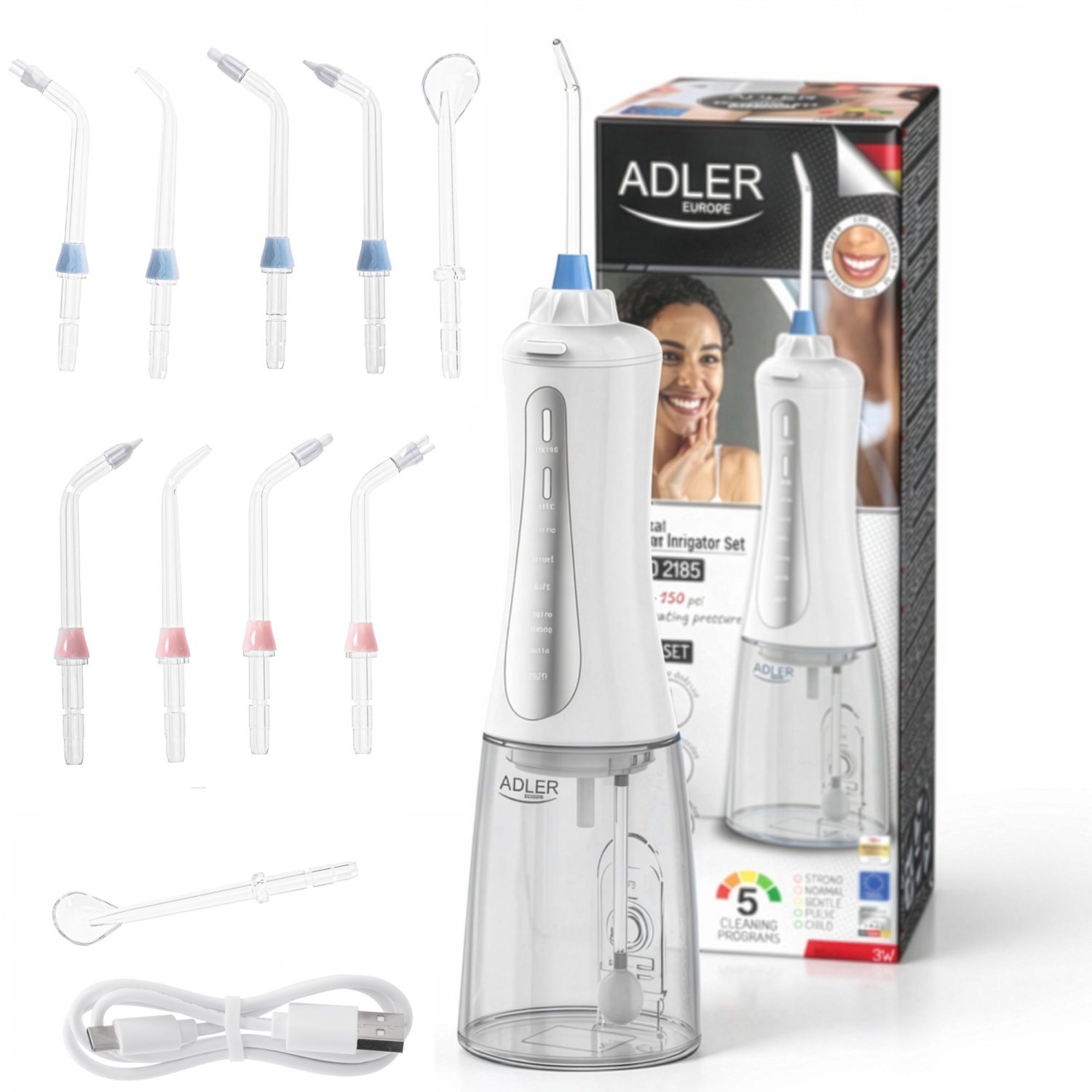 Ирригатор для полости рта Adler AD 2185 с 10 сменными насадками