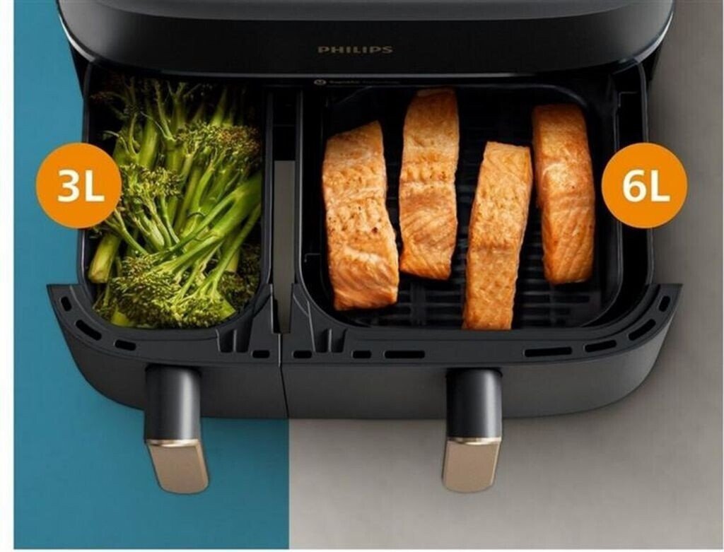 Friteuza dubla cu aer cald Philips Seria 3000 NA352/00, 3.0kg, 9.0l, 2750W, negru-auriu