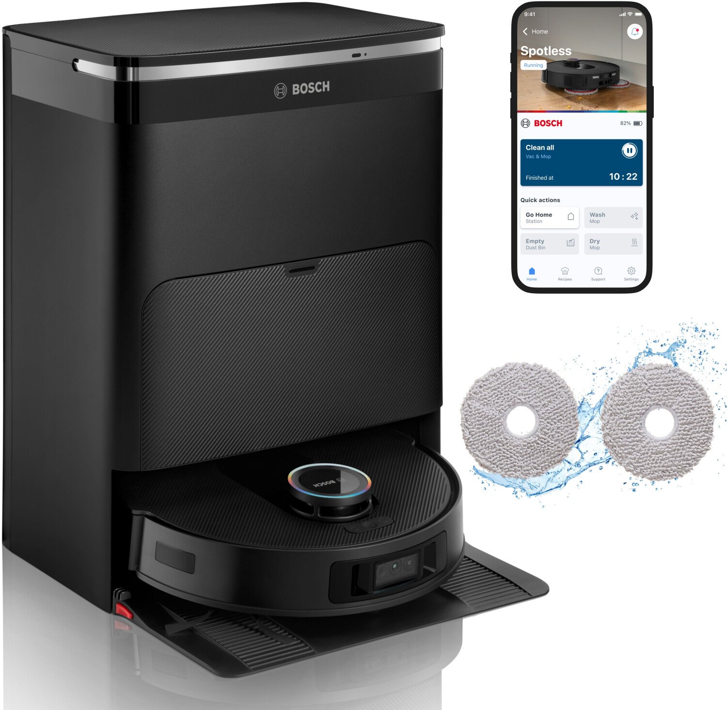 Aspirator robot pentru curatare uscata si umeda Bosch Spotless Max Cam BCRDW3BX, 0.27l, 14.4V, max 160 min, Wi-Fi