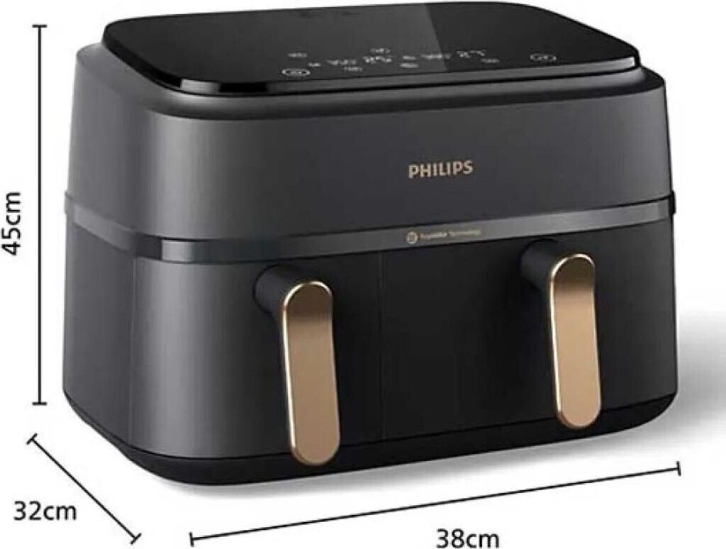 Friteuza dubla cu aer cald Philips Seria 3000 NA352/00, 3.0kg, 9.0l, 2750W, negru-auriu