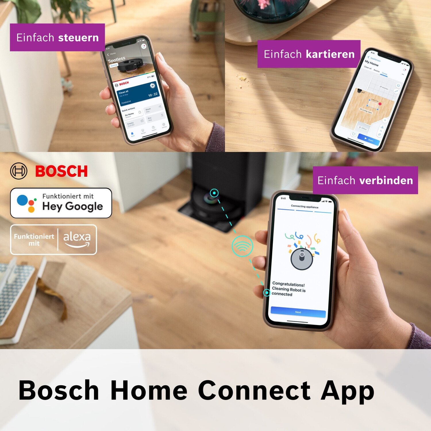 Aspirator robot pentru curatare uscata si umeda Bosch Spotless Max Cam BCRDW3BX, 0.27l, 14.4V, max 160 min, Wi-Fi