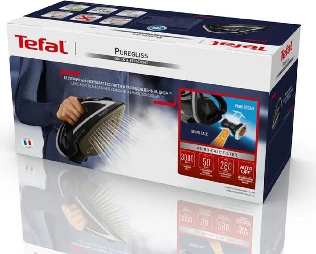 Утюг с паром Tefal Puregliss FV8062, 3000 Вт, Durilium AirGlide, черный/серый