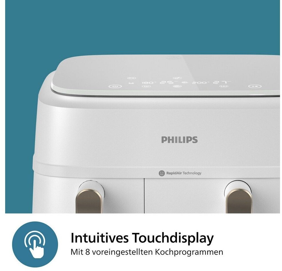 Friteuza dubla cu aer cald Philips Seria 3000 NA353/10, 3.0kg, 9.0l, 2750W, alb