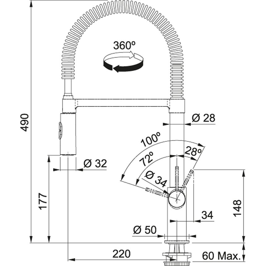 Смеситель кухонный с гибким изливом Franke Fox Pro 115.0486.993 хром
