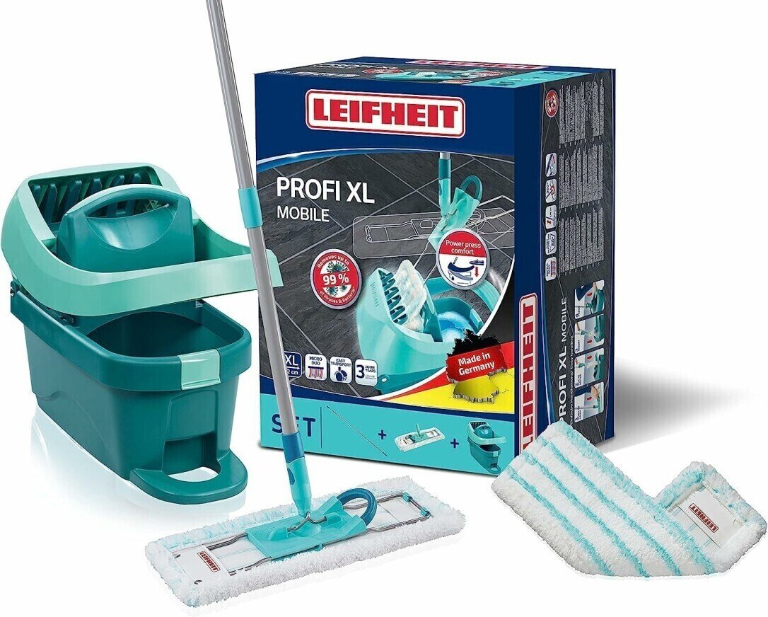 Набор для уборки Leifheit Profi XL ( 55096 ), ведро с прессом для отжима на роликах и швабра с насадкой из микрофибры