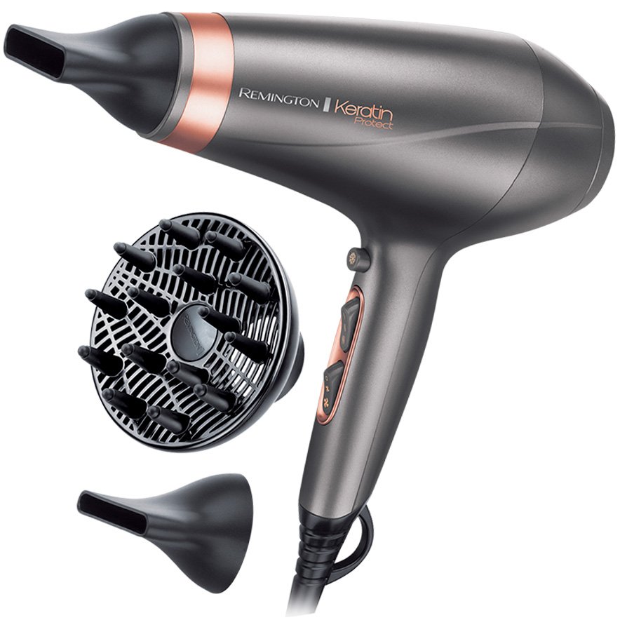 Uscător de păr Remington AC8820 Keratin Protect, 2200W, 2 viteze, 3 trepte temperatura, gri