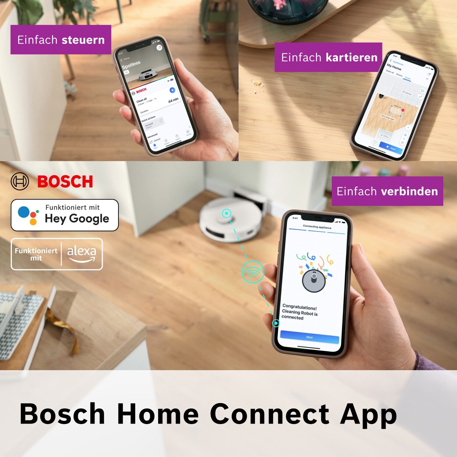 Робот-пылесос Bosch Spotless BCRC1W с функцией влажной уборки, 0,4 л, 14,4 В, макс 160 мин, Wi-Fi