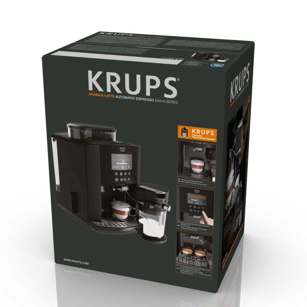 Автоматическая кофемашина KRUPS Arabica Latte EA819E10, 1,7л, 1450W, 15 bar, черный