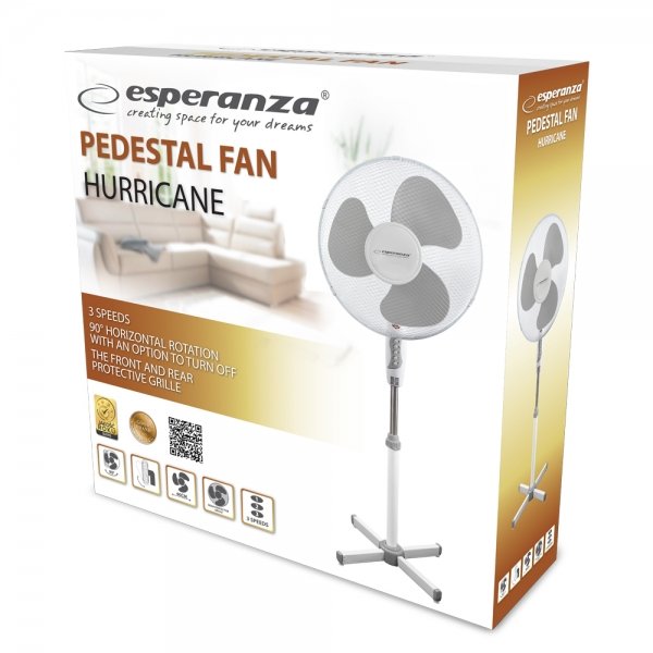 Вентилятор напольный Esperanza EHF001WE Hurricane, 50 Вт, диаметром 40 см, 3 настройки скорости 