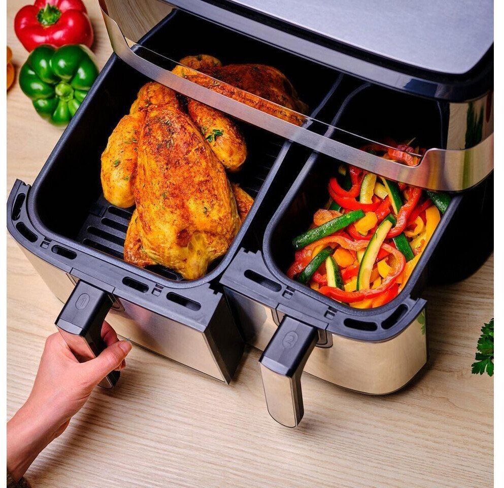 Friteuza dubla cu aer cald Tefal Dual Easy Fry &amp; Grill EY905D10, 2.4kg, 8.3l, 2700W, negru-argintiu