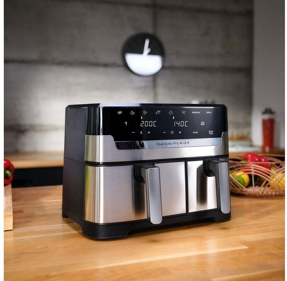 Friteuza dubla cu aer cald Tefal Dual Easy Fry &amp; Grill EY905D10, 2.4kg, 8.3l, 2700W, negru-argintiu