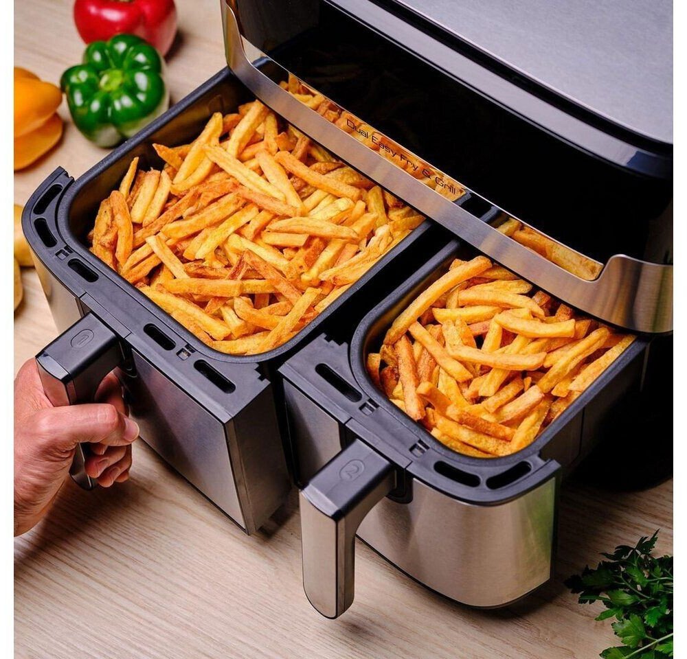 Friteuza dubla cu aer cald Tefal Dual Easy Fry &amp; Grill EY905D10, 2.4kg, 8.3l, 2700W, negru-argintiu
