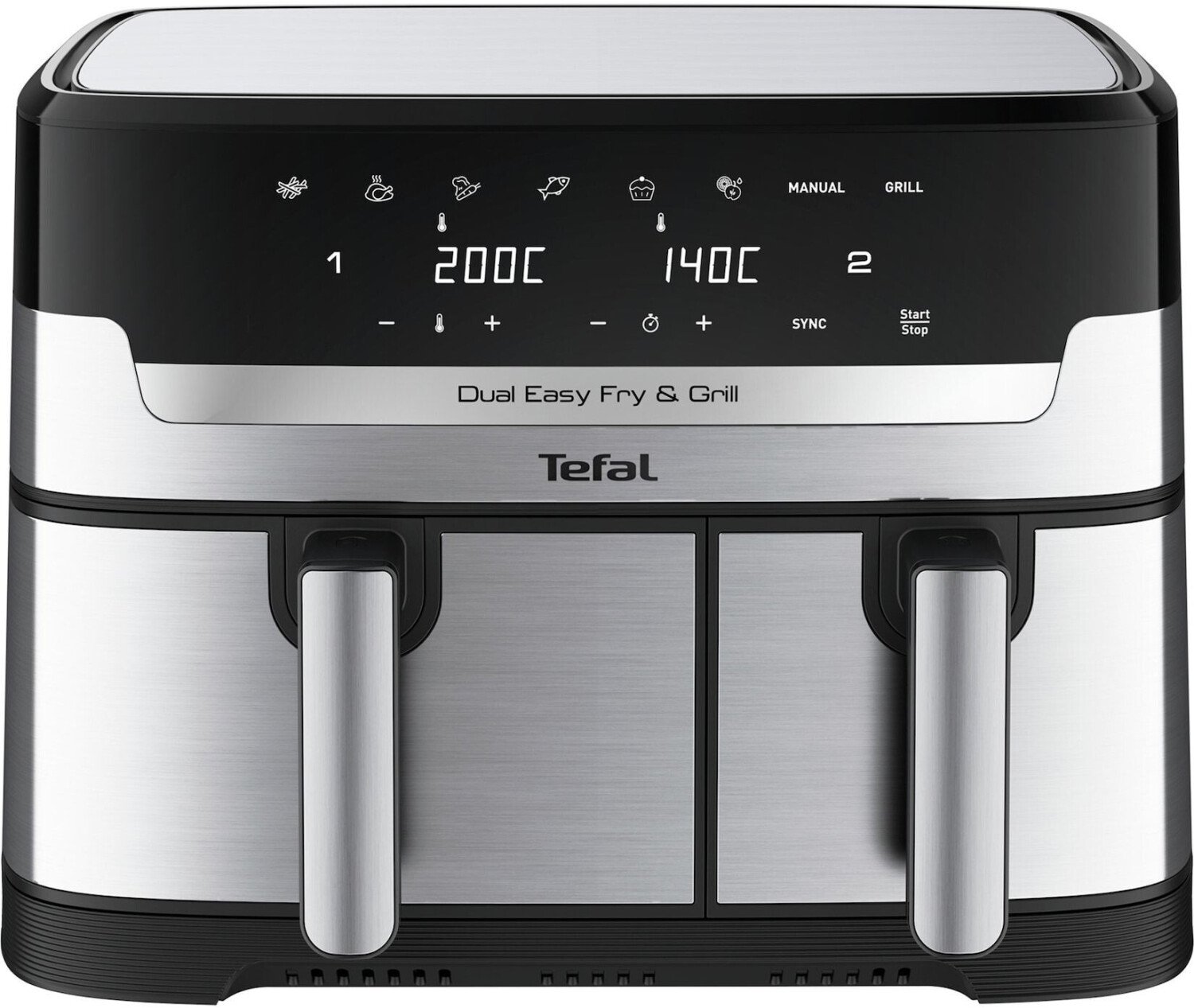 Friteuza dubla cu aer cald Tefal Dual Easy Fry &amp; Grill EY905D10, 2.4kg, 8.3l, 2700W, negru-argintiu