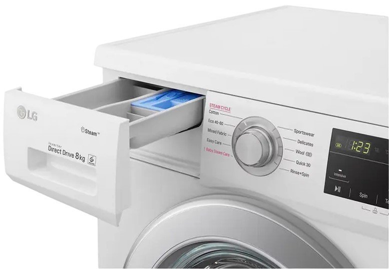 Maşina de spălat rufe LG F4J3TS4WE, Steam, 8 kg, 1400rpm, Direct Drive
