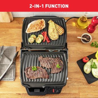 Электрический гриль Tefal GC305012, 2000 Вт, нержавеющая сталь, съемные антипригарные пластины, регулируемый термостат