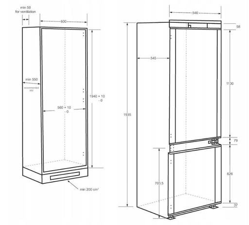 Combina frigorifica incorporabila Haier HBW5519E, Total No Frost, 281 l, H 193 cm, Clasa E, Wi-Fi