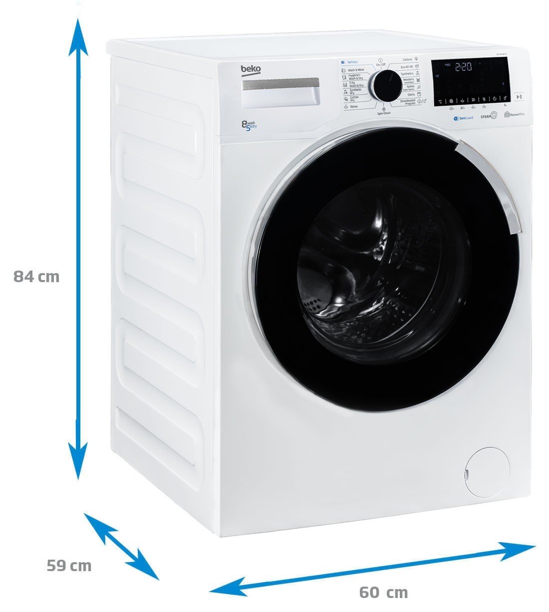 Maşina de spălat rufe cu uscător BEKO HTV8746XG, HomeWhiz, 8/5kg, 1400rpm, Clasa C/D, alb