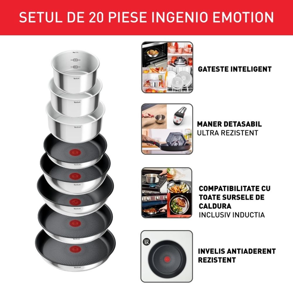 Set de vase din 20 piese Tefal Ingenio Emotion L897SJ04