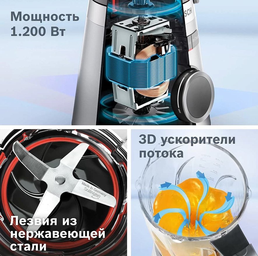 Стационарный блендер VitaPower Bosch MMB6141S, 1200 W, Серебристый 