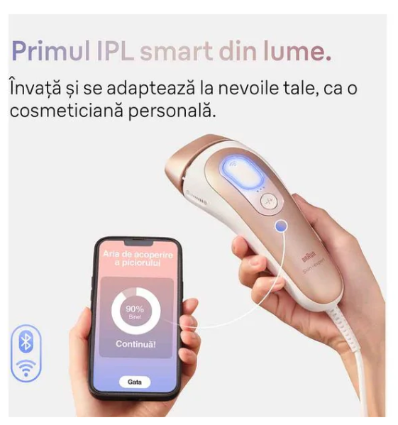 Aparat de epilat cu IPL Braun Skin i-Expert Pro 7 PL7147, 400.000 impulsuri, 10 viteze, 3 accesorii, SkinPro 2.0, reatea, alb-bronz