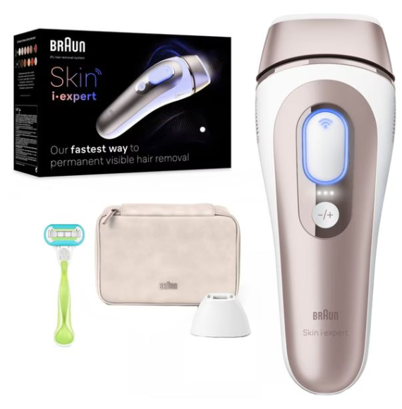 Aparat de epilat cu IPL Braun Skin i-Expert Pro 7 PL7147, 400.000 impulsuri, 10 viteze, 3 accesorii, SkinPro 2.0, reatea, alb-bronz