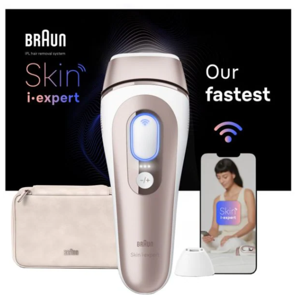 Aparat de epilat cu IPL Braun Skin i-Expert Pro 7 PL7147, 400.000 impulsuri, 10 viteze, 3 accesorii, SkinPro 2.0, reatea, alb-bronz