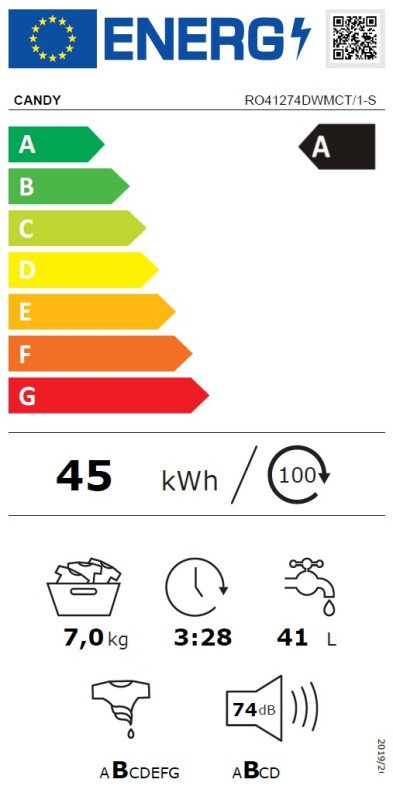 Maşina de spălat rufe Candy RO41274DWMCT/1-S, Wi-Fi, 7 kg, 1200rpm, Steam, alb
