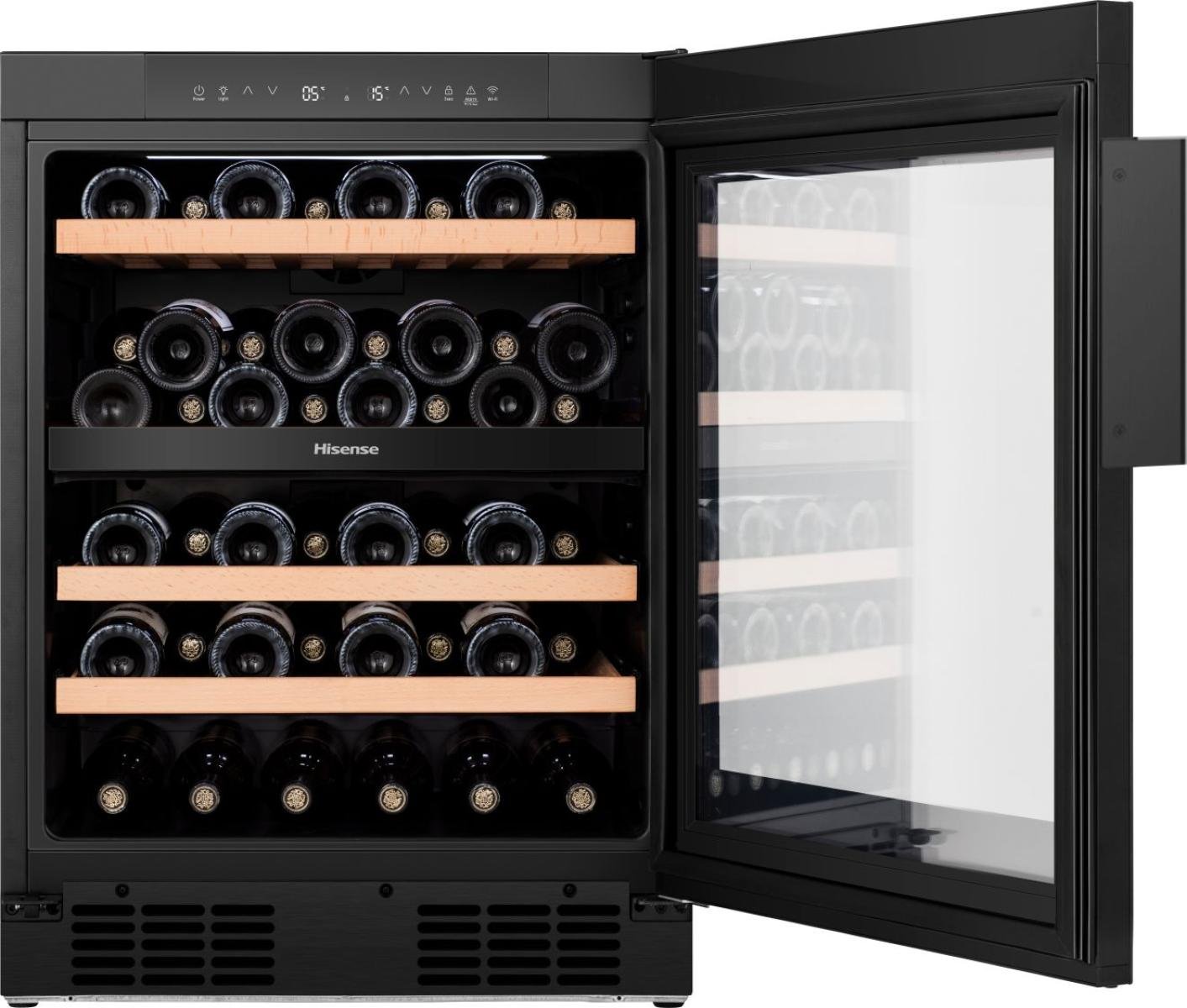 Винный холодильник Hisense RW3N122GSLF, 46 бутылок, H 82 см, Класс F, Wi-Fi, черный