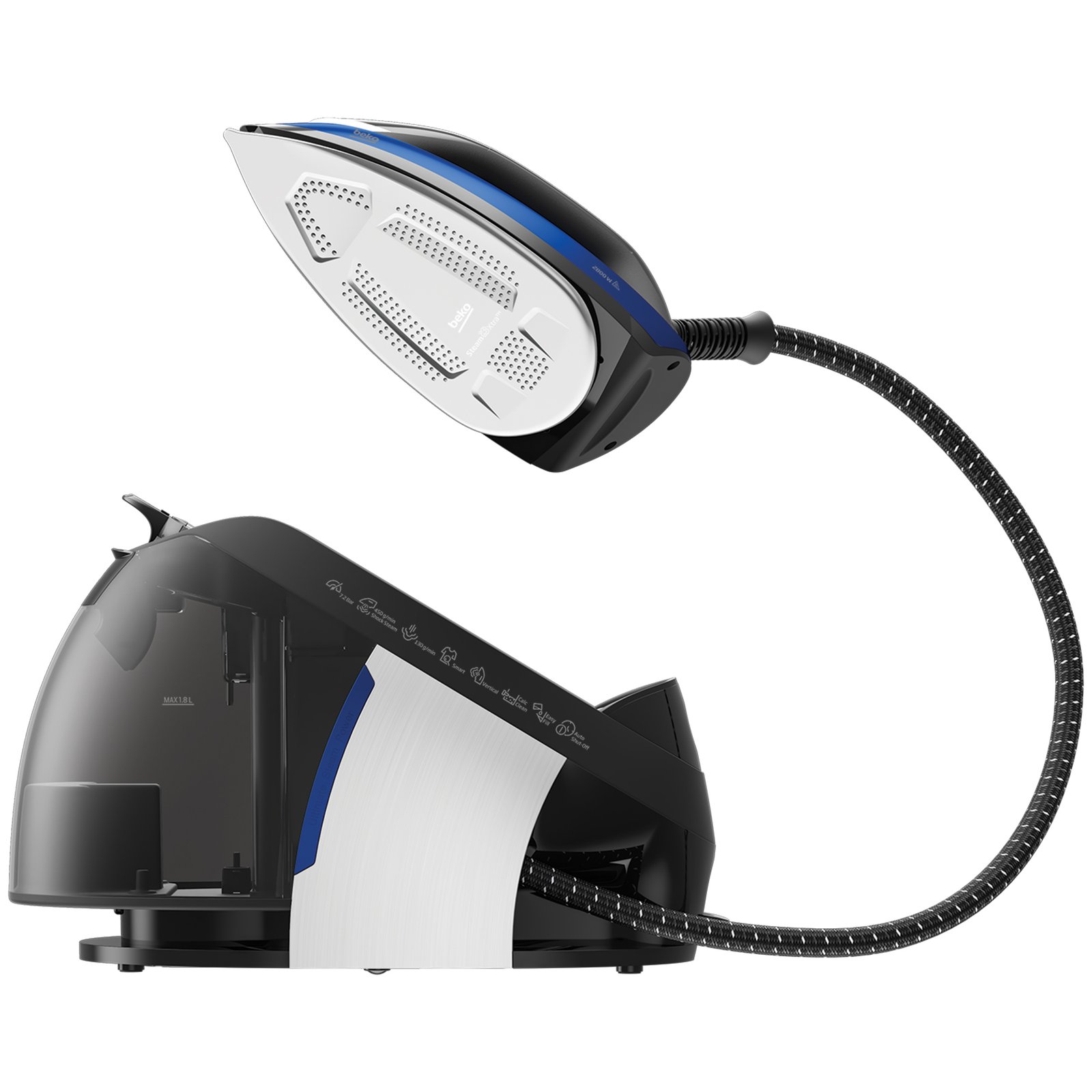 Statie de calcat BEKO HygieneShield SGA8328B, 2800W, 450g/min, 1.8l, talpa SteamXtra, albastru-negru