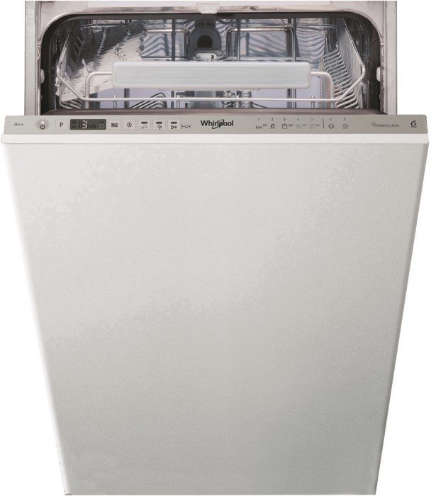 Mașină de spălat vase încorporabilă Whirlpool WSIO3T223PCEX, 6th sense, 10 seturi, 7 programe, 45 cm, Clasa E, panou comanda inox