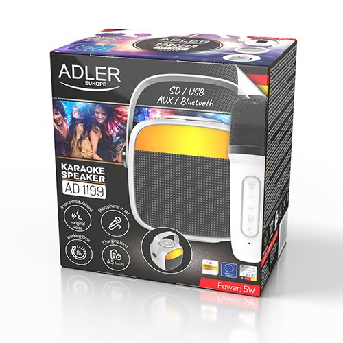 Караоке-колонка с микрофоном Adler AD 1199w, Bluetooth, USB
