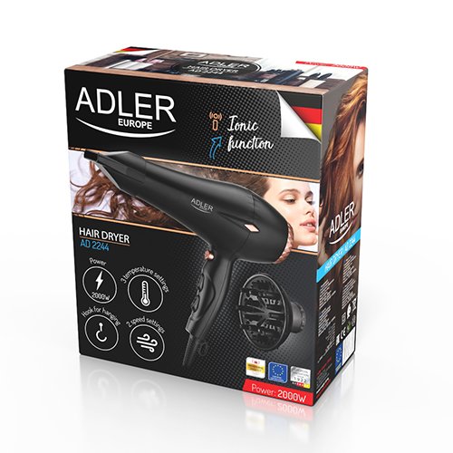 Фен для волос Adler AD 2244, 2000Вт, 2 скорости, 3 режимами нагрева