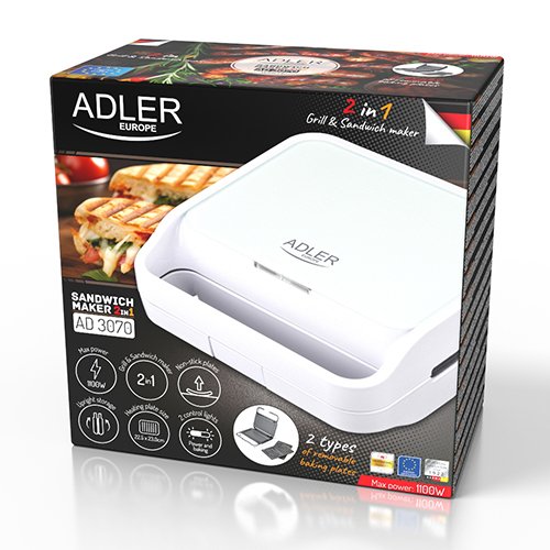 Сэндвичница 2 в 1 Adler AD 3070 w, для бутербродов и барбекю