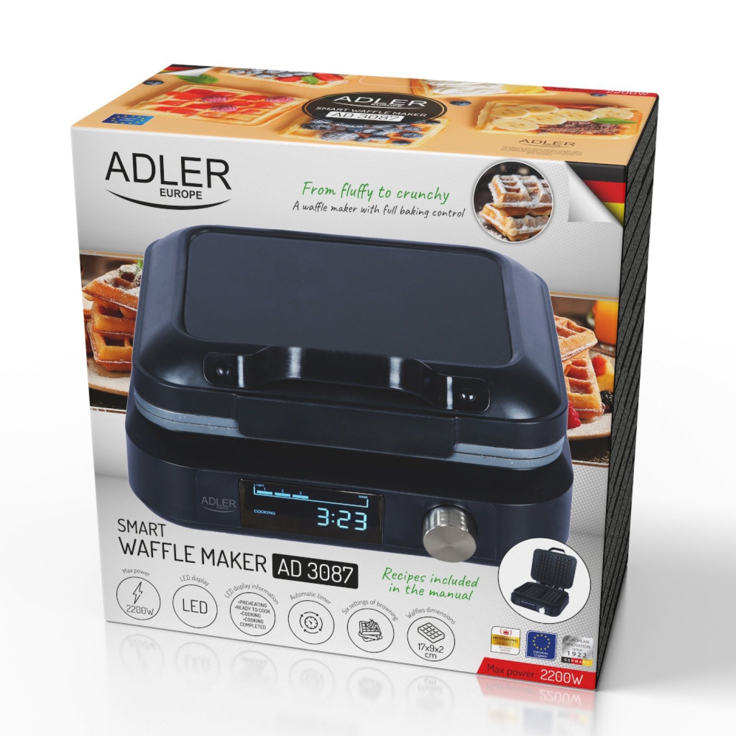 Вафельница Adler AD 3087, 2200 Вт, черный