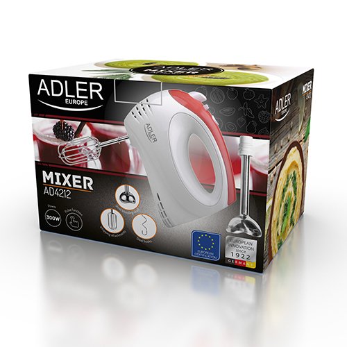 Миксер Adler AD 4212, 300 Вт, белый/красный
