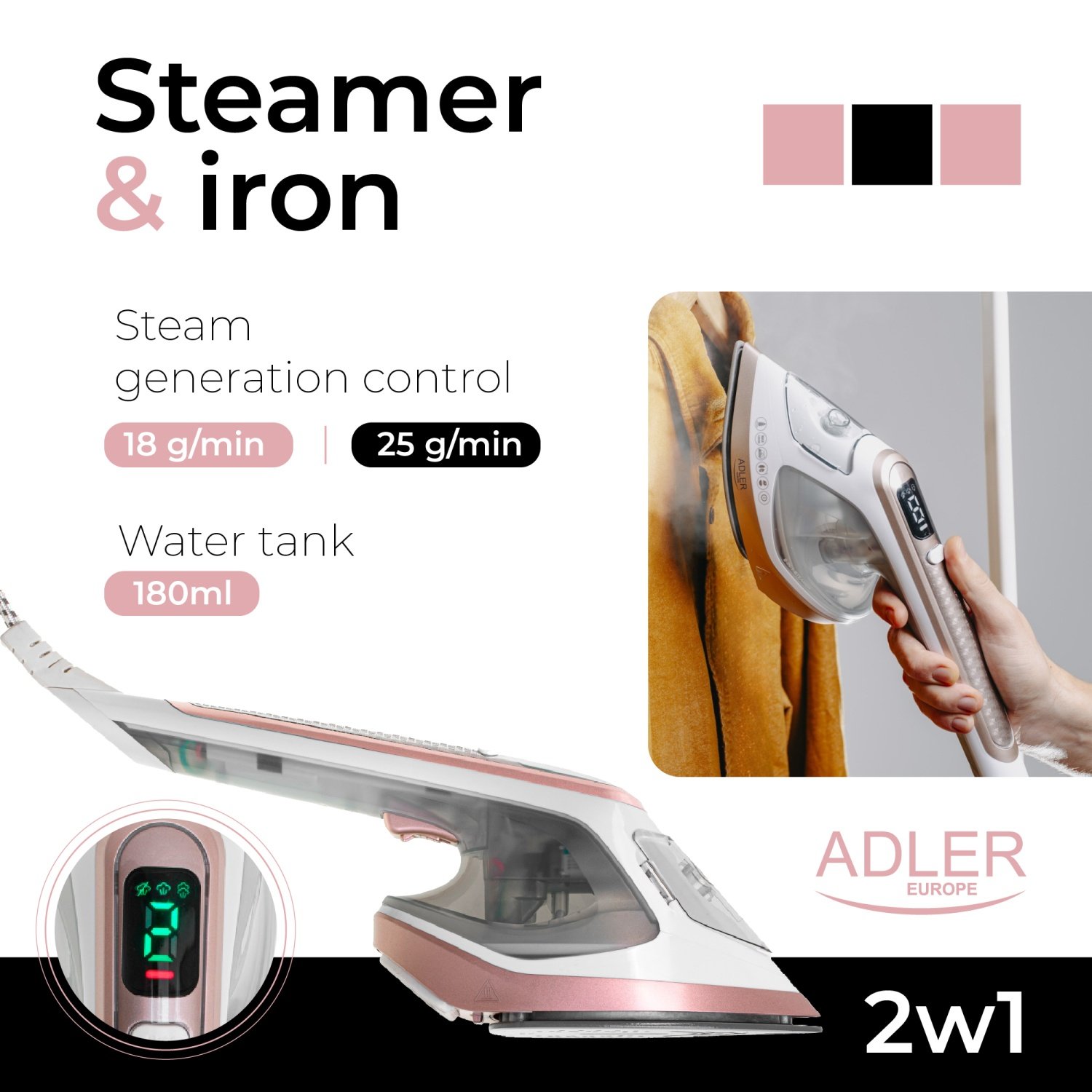 Отпариватель для одежды и утюг 2 в 1 Adler AD 5044 