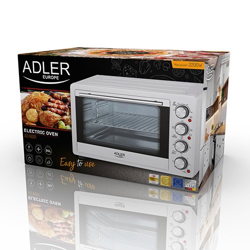 Электрическая печь Adler AD 6001, 2200Вт, 230 градусов, 35л, Таймер, Гриль, Белый