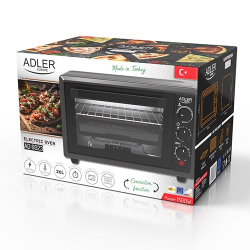 Электрическая печь Adler AD 6023, 1500Вт, 245 градусов, 26л, Таймер, конвекция, черный