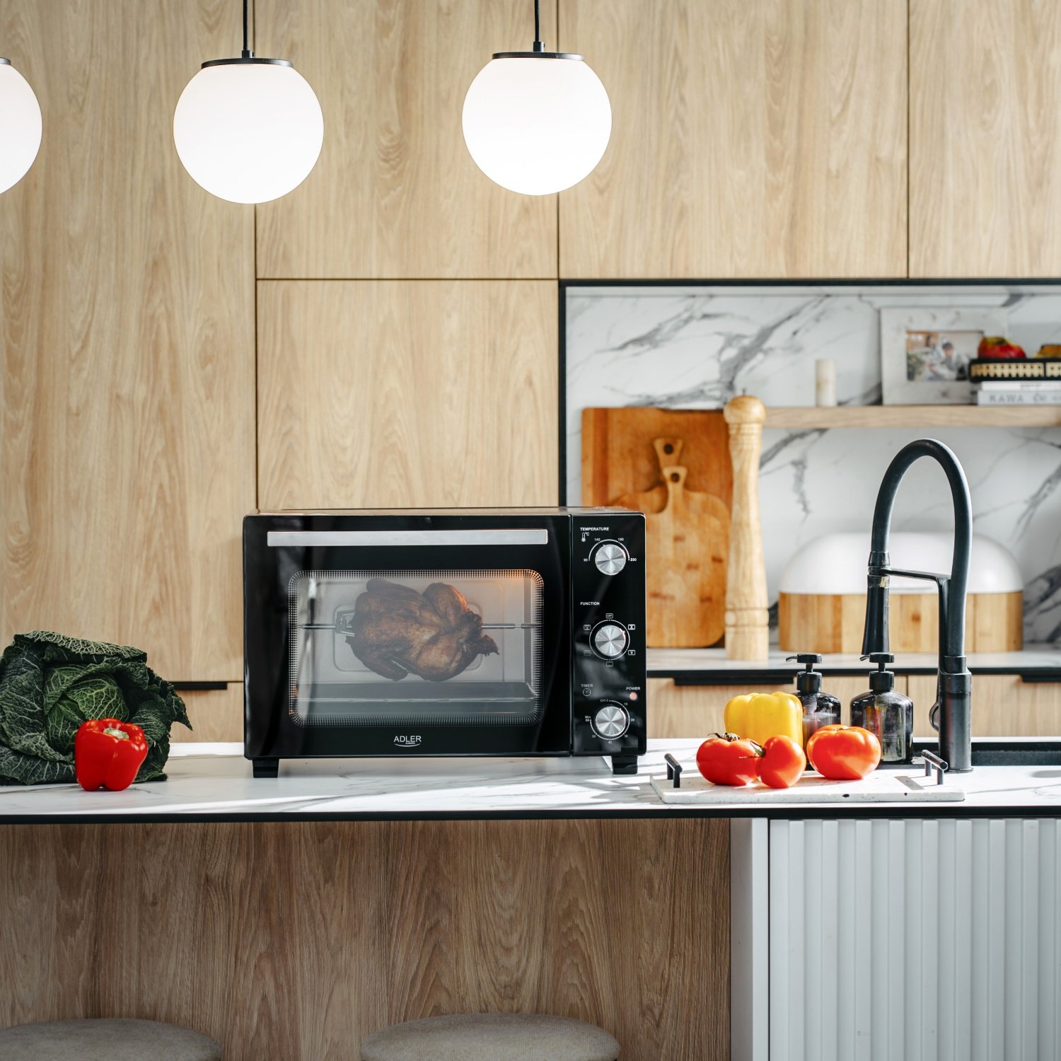 Электрическая печь Adler AD 6028, 230 градусов, 60л, таймер, вертел, черный