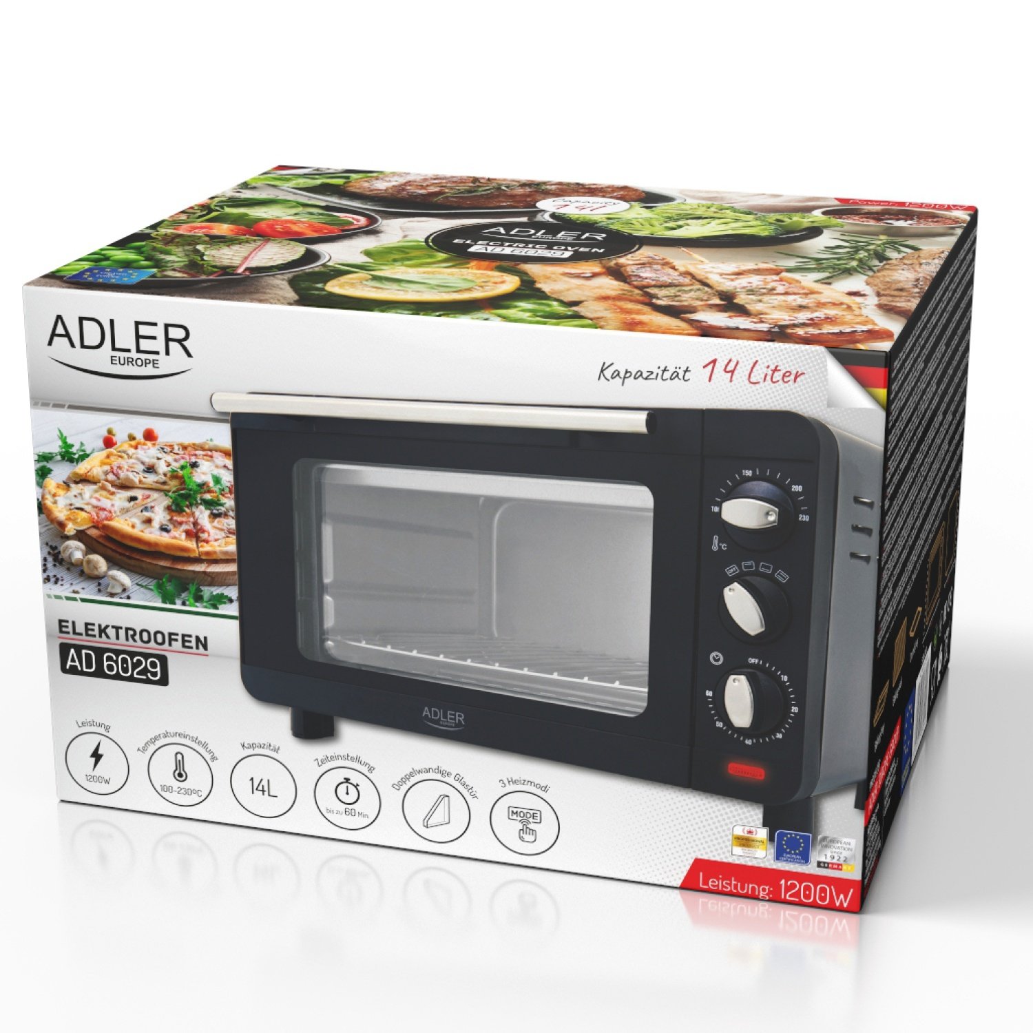 Электрическая печь Adler AD 6029, 1300Вт, 230 градусов, 14л, таймер, черный