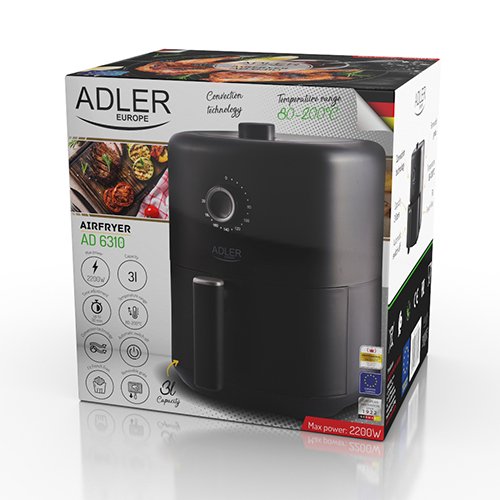Аэрогриль Adler AD 6310 3,0 л, 2200 Вт, черный