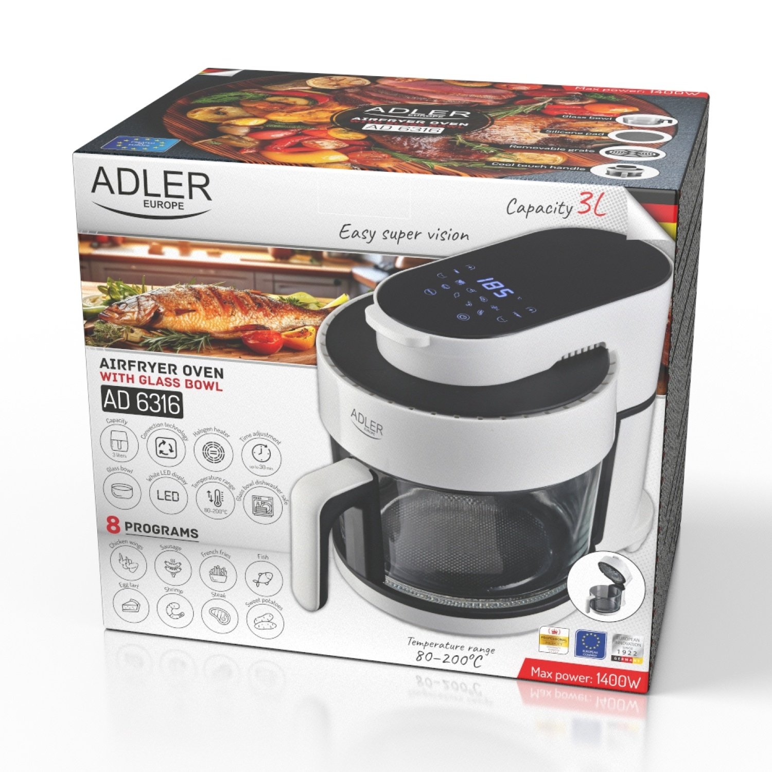 Friteuza cu aer cald Adler AD 6316 3,0 l, 1400W, alb